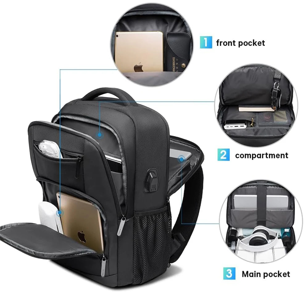 BANGE Travel Waterproof Backpack with USB Charging Port Fit 15.6 Inch