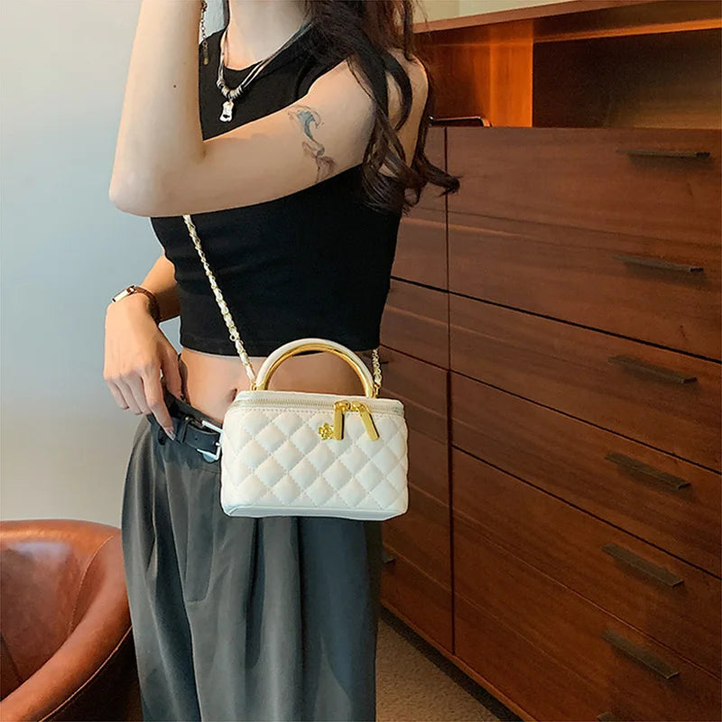 Quilted Shoulder Bag for Women PU Leather British Style Handbag Ladies