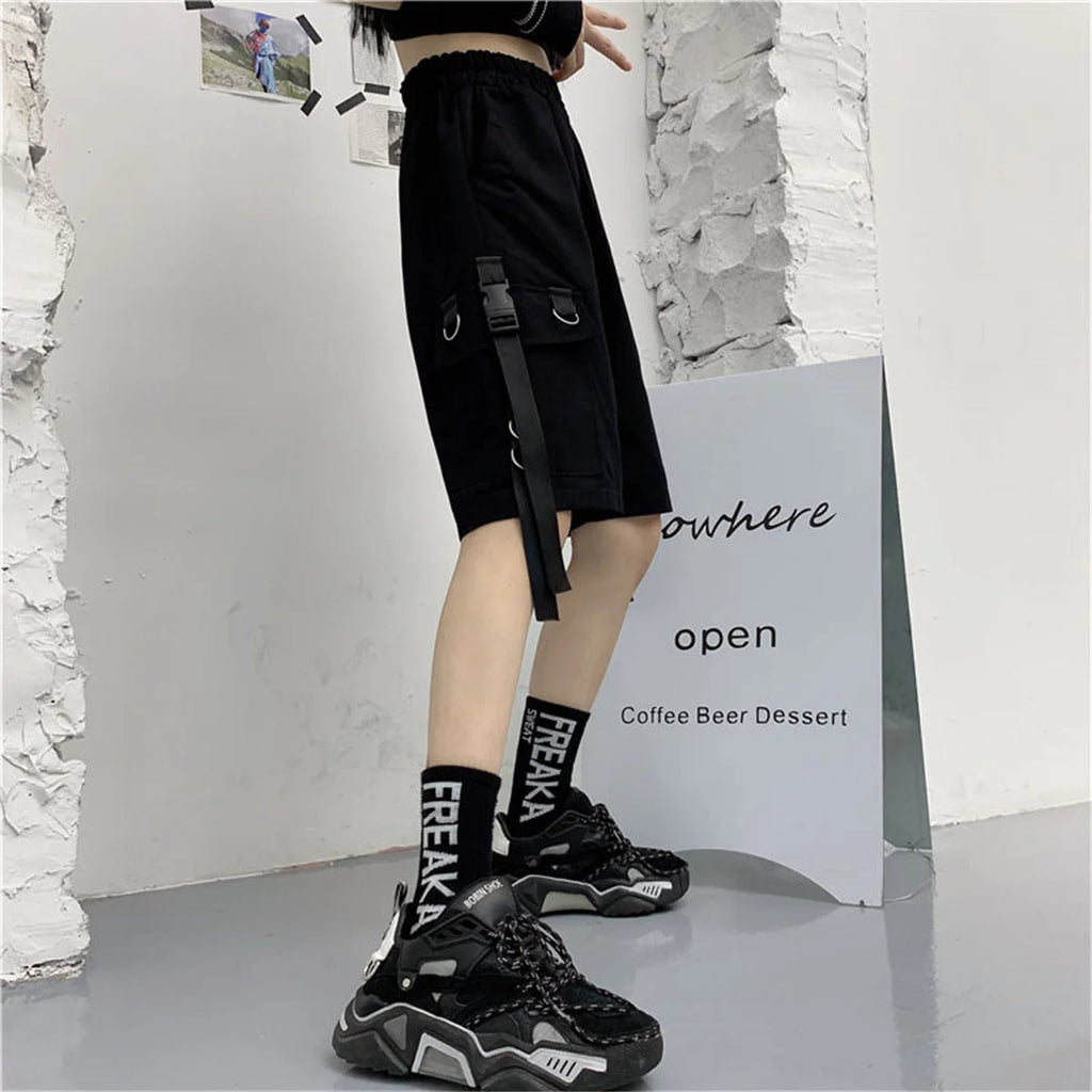 Loose Cargo Shorts Women Large Pocket Harajuku Japan Shorts Girl