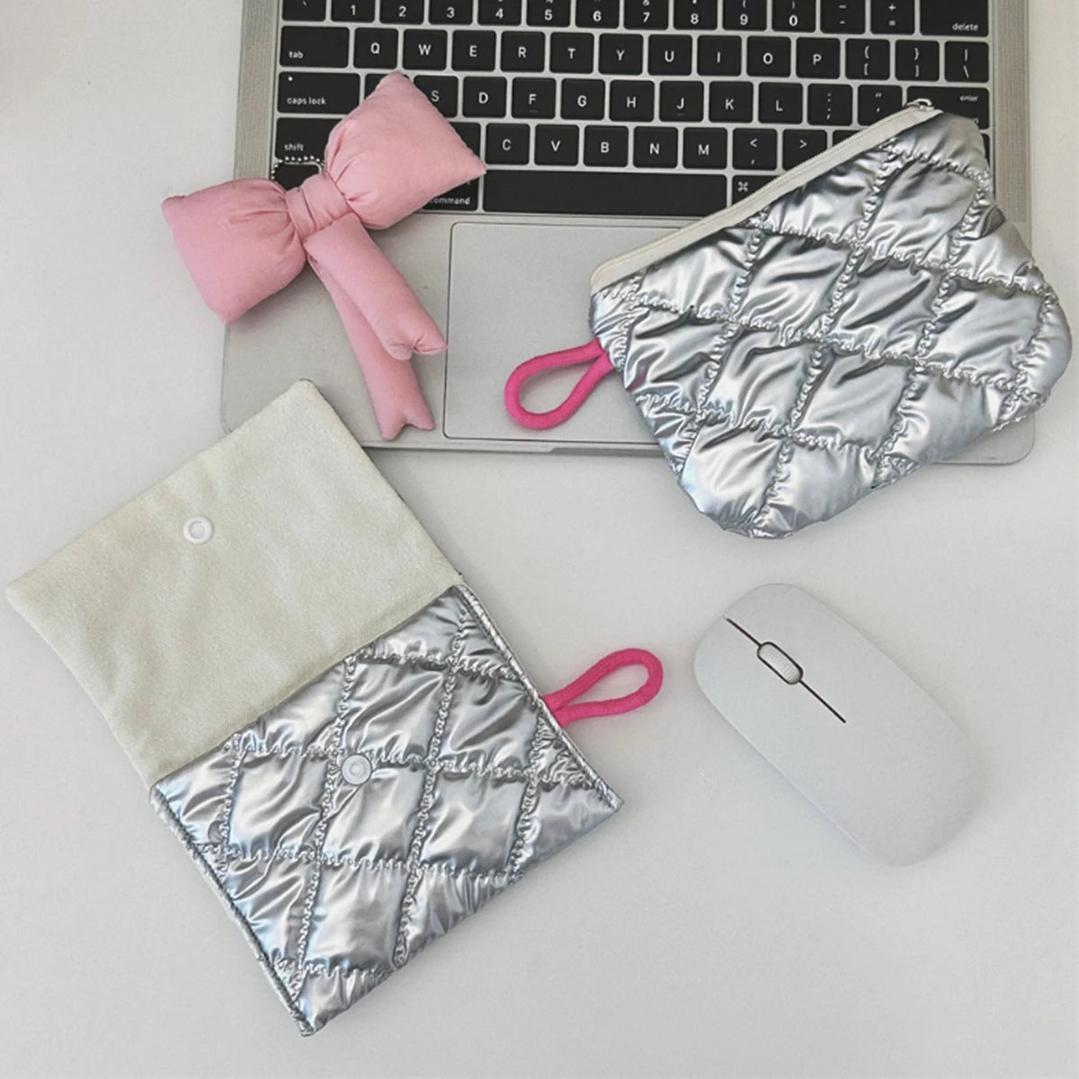 Silver Lingge Bow Pattern Coin Purses Small Canvas Coin Wallet Lady