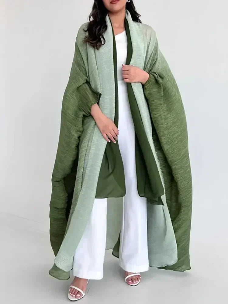 Muslim Abaya for Women Bat Sleeve Pleated Gradient Cardigan Trench