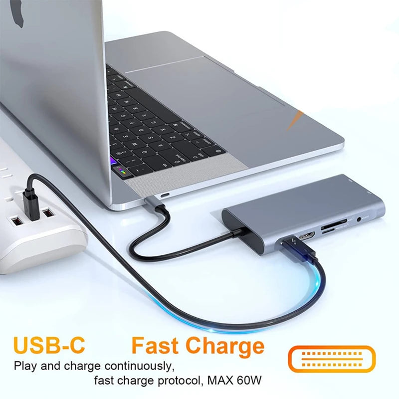 USB Type C Hub 11 in 1 RJ45 Lan 4K HDMI-Compatible VGA SD TF USB 3.0