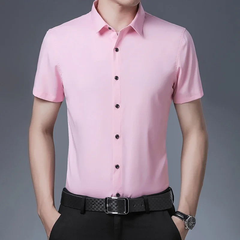 Men's Business Casual Solid Color Short Sleeved Shirt Non Ironing