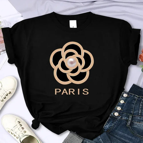 Luxury brand flower women's high-quality summer printed T-shirt casual