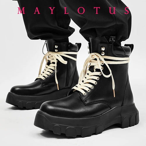 Cross Strap High-Top Boots for Men Side Zippers Outdoor Booties Male