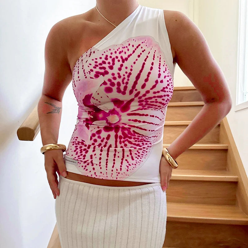 CUTENOVA Floral Print Fitted Tops Women Resort Wear Graphic Tees