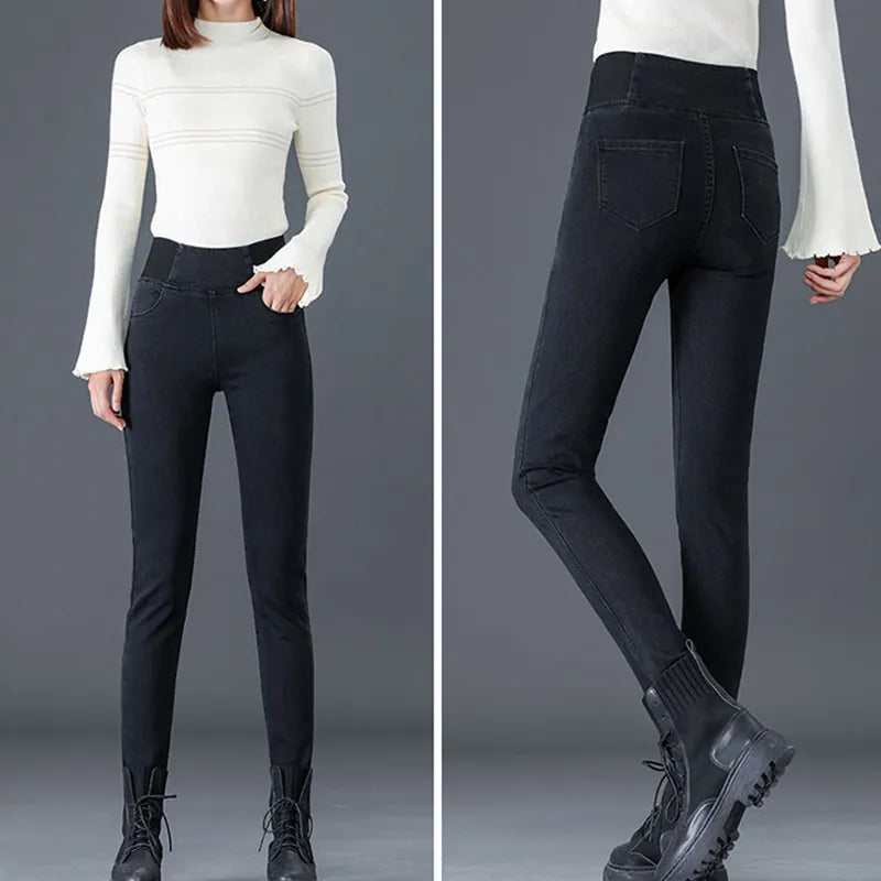Oversize 26-38 Black Skinny Pencil Jeans Women High Waist Slim Denim