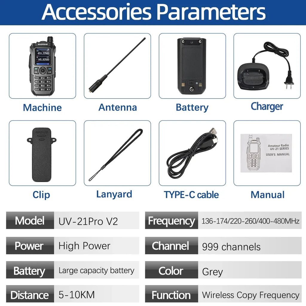 Baofeng UV-21 Pro V2 Wireless Copy Frequency Tri Band Powerful
