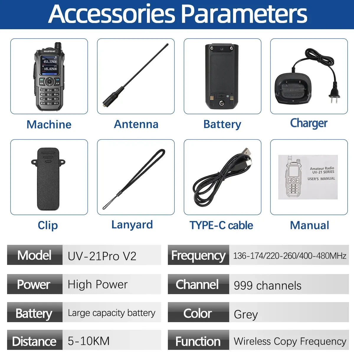 Baofeng UV-21 Pro V2 Wireless Copy Frequency Tri Band Powerful