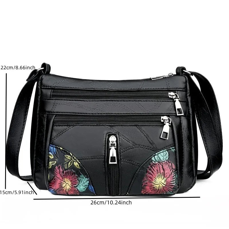 Luxury Soft Leather Women's Crossbody Handbags Handbags Flower Multi