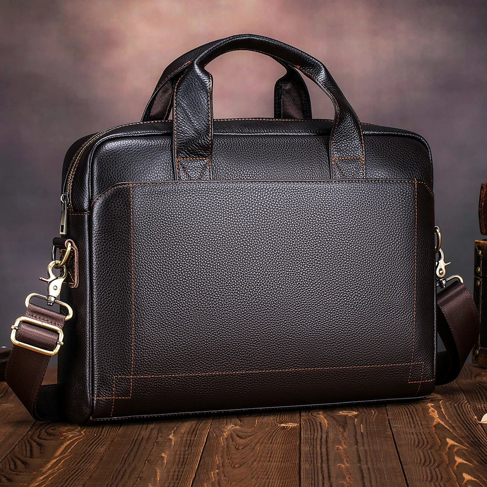Men's leather handbag, top layer cowhide briefcase, leather laptop