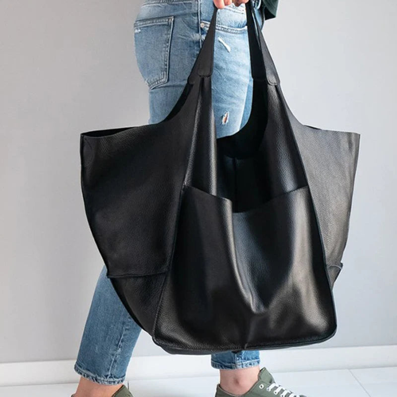 Rretro Handmade Big Beach Tote Bag High Capacity Zipper Shoulder Solid