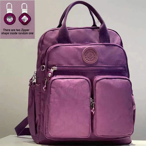 Fashion Woman Backpack Waterproof Nylon Soft Handle Solid Multi-pocket