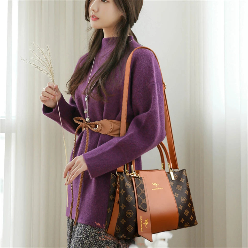 Luxury Handbag Fashion Print Large Capacity Soft Leather Women