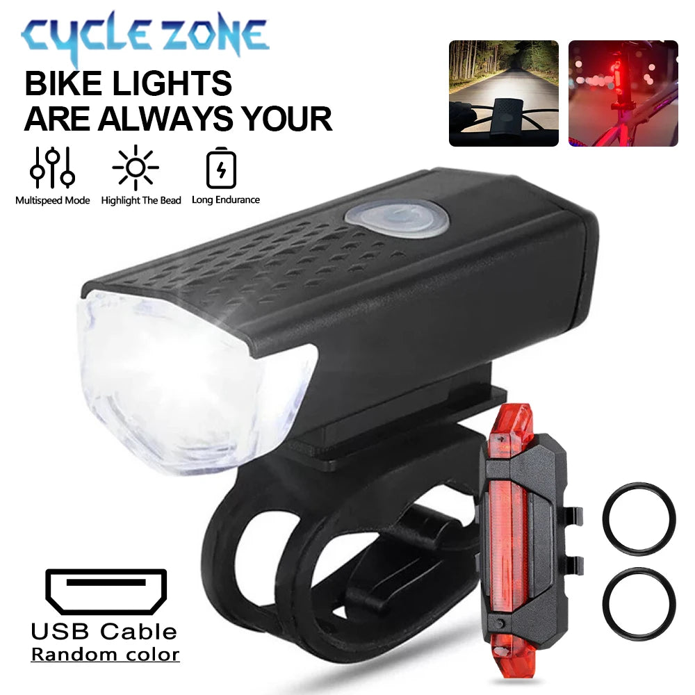 Bike Light Set Bicycle Headlight Taillight USB Rechargeable MTB Bike