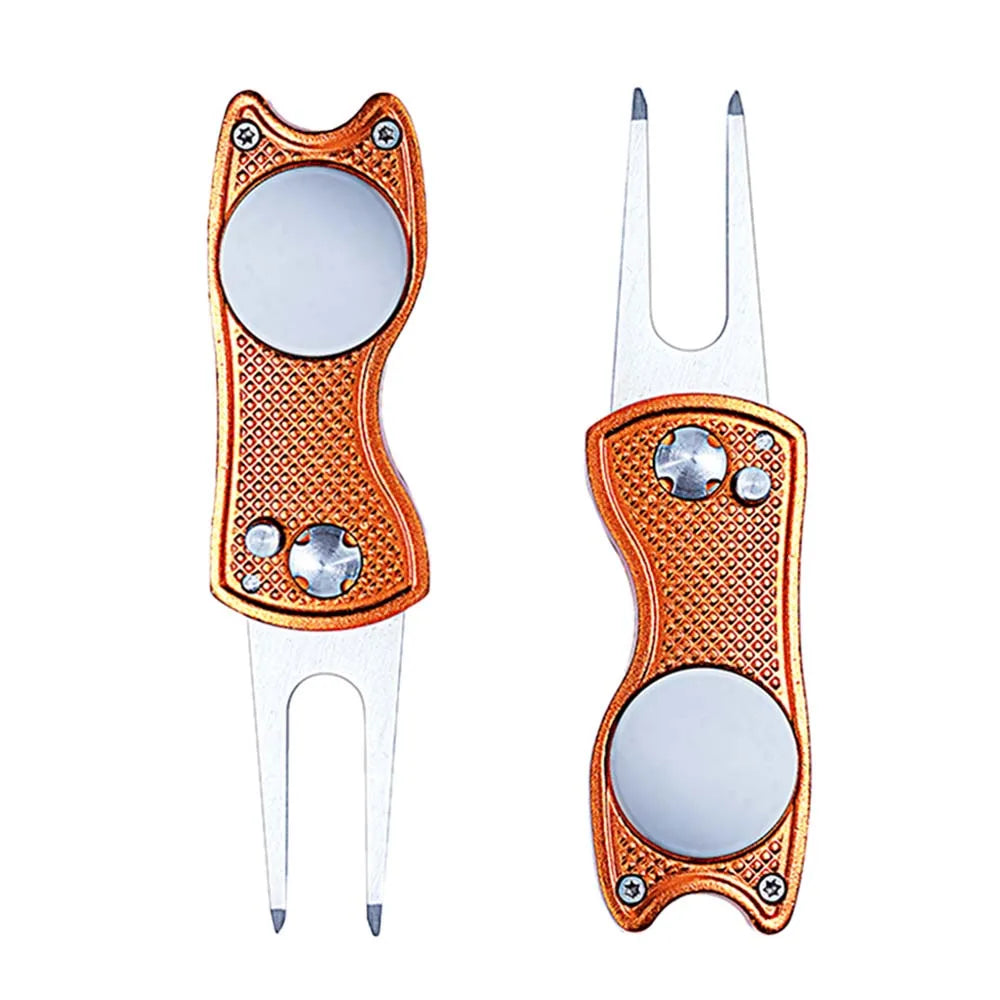 1PC Foldable Metal Golf Turf Repair Tool With Magnetic Ball Marker And