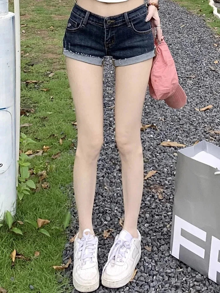 Summer New Women Korean Denim Shorts Pants Lady Low Waist Elastic Slim