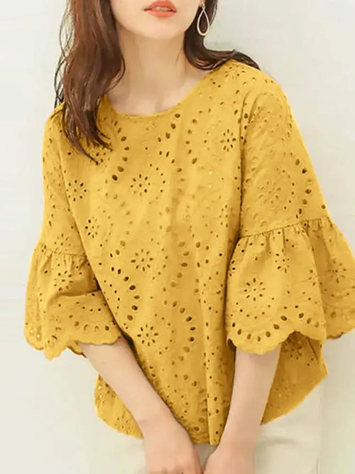 ZANZEA Fashion Summer 3/4 Sleeve Hollow Out Blouse Women Elegant Lace