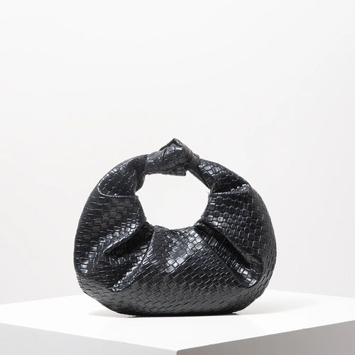 Vintage Faux Leather Woven Handbag, Knot Decor Crescent Bag, Pleated