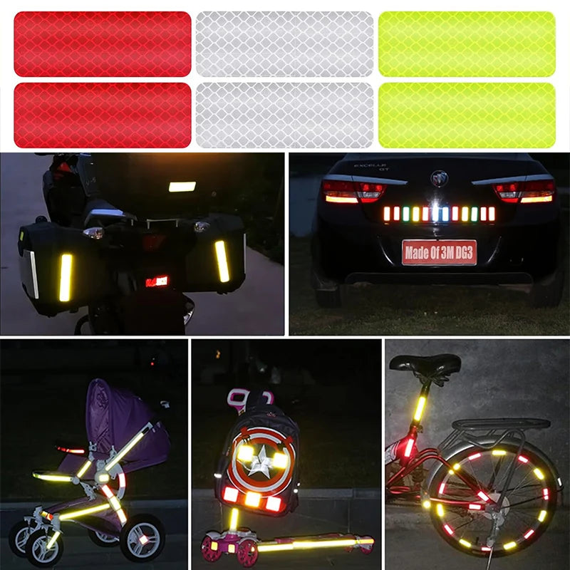10~60pcs Bicycle Reflective Stickers Secure 30x80mm Warning Strip Car