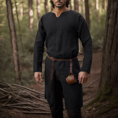 Medieval Renaissance Retro Linen Shirt Tops Tunic Male Long Robes