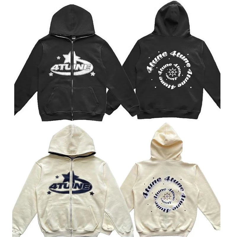 New Clothes Star Letter Print Retro Oversized Hoodie Women Y2K Street