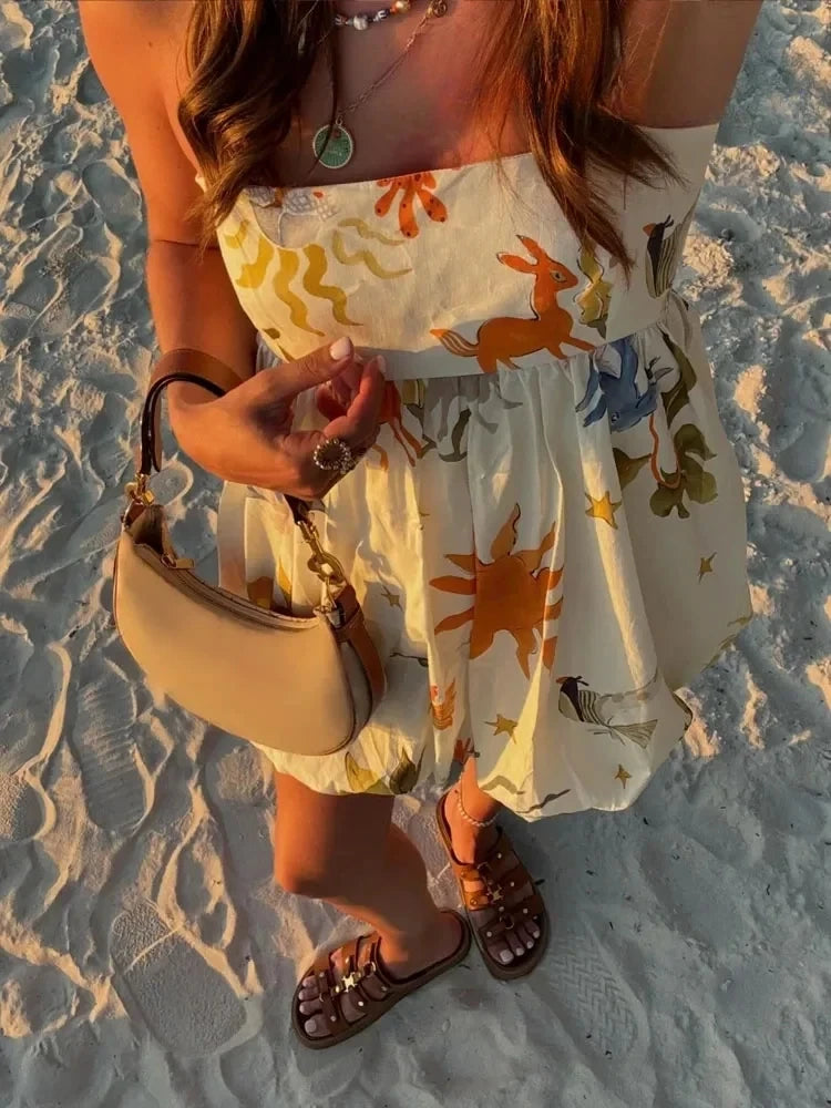 MUJER Print Slip Mini Dress Women Sleeveless Summer Dress Woman 2025