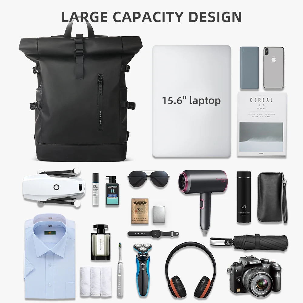 Heroic Knight Men's backpack Waterproof Roll Top Backpack Women Travel