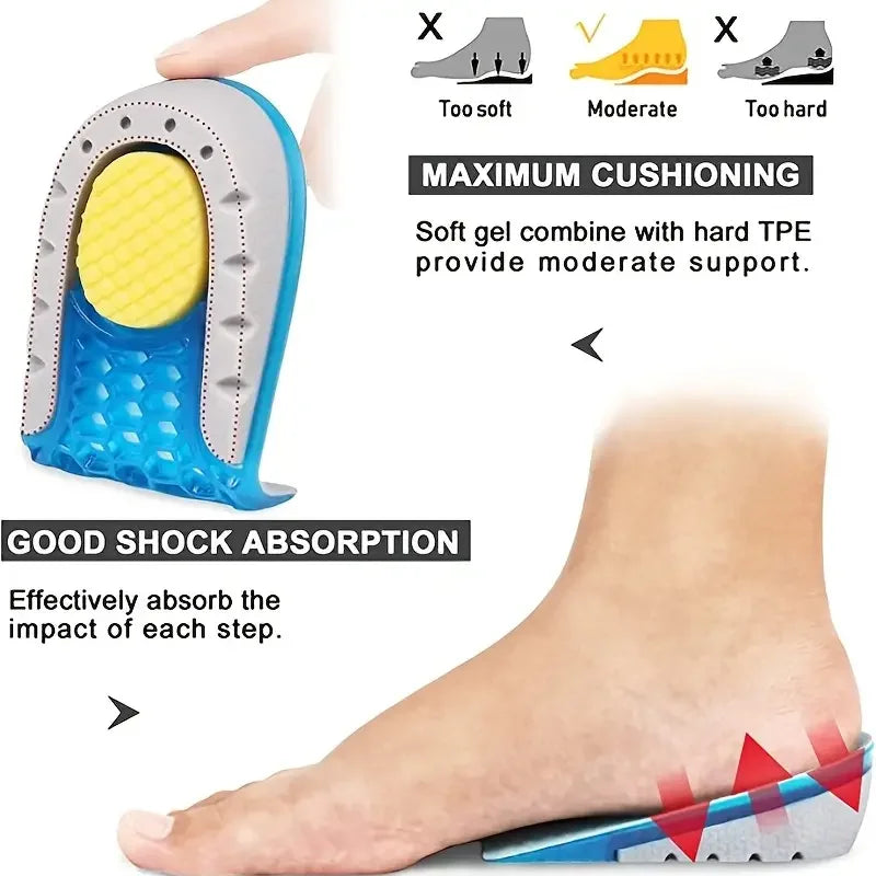 1pair Gel Height Increase Insoles, Shock Absorption Heel Cushion Pads,