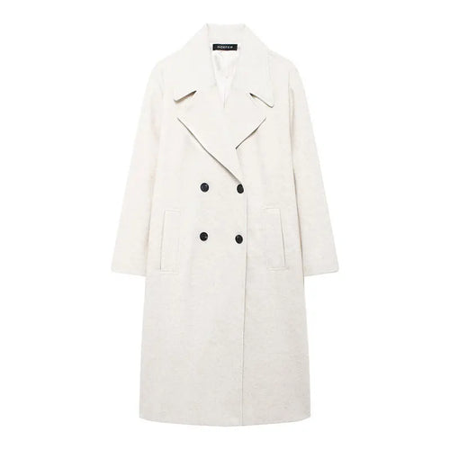 TRAFZA Winter Coat For Women 2024 Solid Lapel Double Breasted Long
