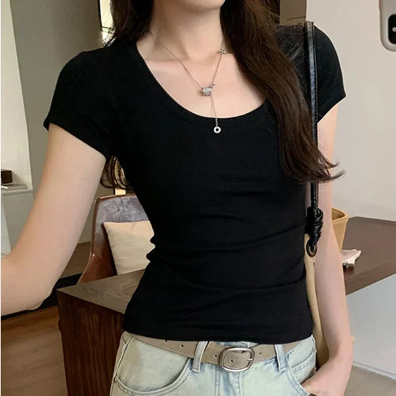Femme 2025 Summer Casual Cotton T Shirt For Women Short Sleeve Tshirts