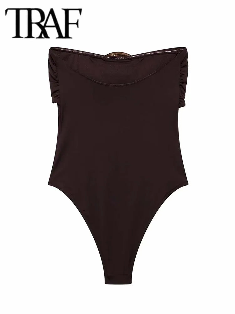 TRAF Off Shoulder Bodysuit Women Backless Sexy Women's Bodysuits