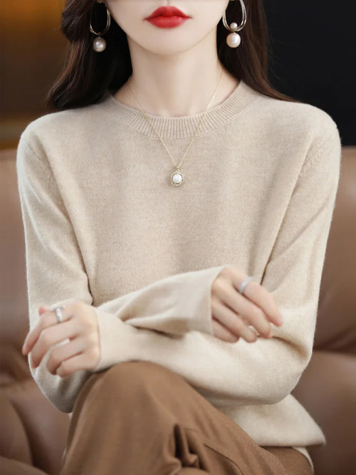 Fashion 100% Merino Wool Women's Sweater O-Neck Long Sleeve Pullover