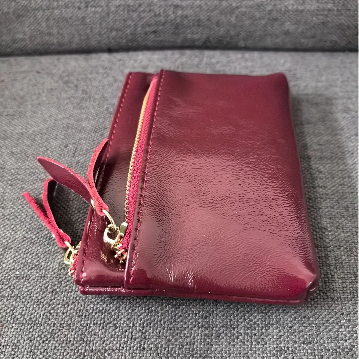 Silver zipper small wallet for women. Top layer cowhide mini pouch.