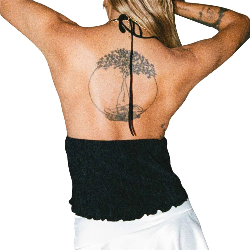 Sexy Summer Cami Top Bowknot Lace-Up Sleeveless Cropped Vest Elegant
