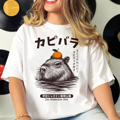 Capybara T-shirts Women Manga Graphic Tee Harajuku Top Female Japanese