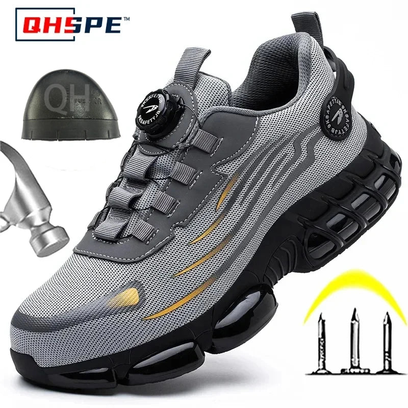 Rotating Button New Safety Shoes Men Anti-smash Anti-puncture Work