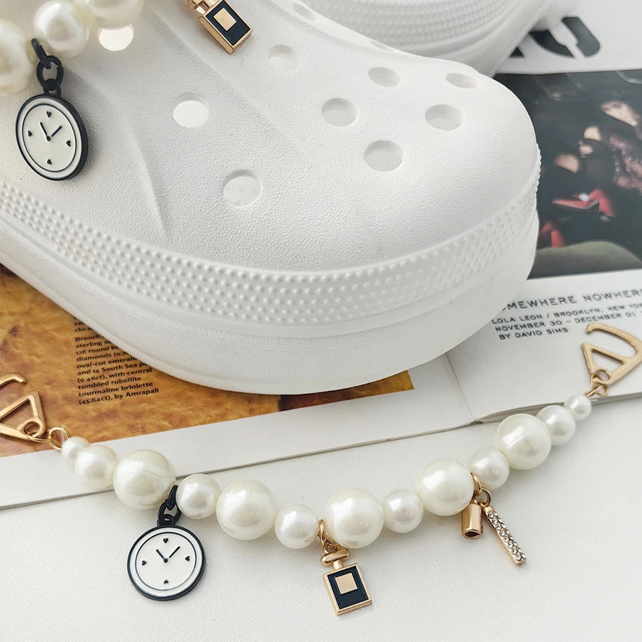 2 Pieces Sparkling Faux Pearl Decoration Chain Suitable For Crocs Bogg