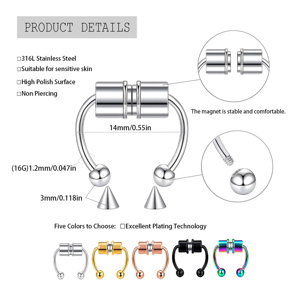 2Pcs or 5Pcs Magnet Nose Ring Stainless Steel Horseshoe Ring Nose Clip