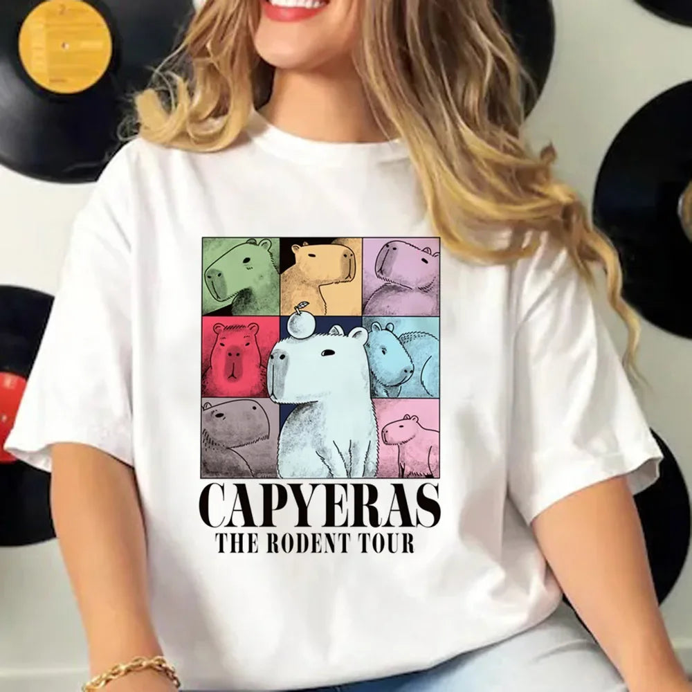 Capybara T-shirts Women Manga Graphic Tee Harajuku Top Female Japanese
