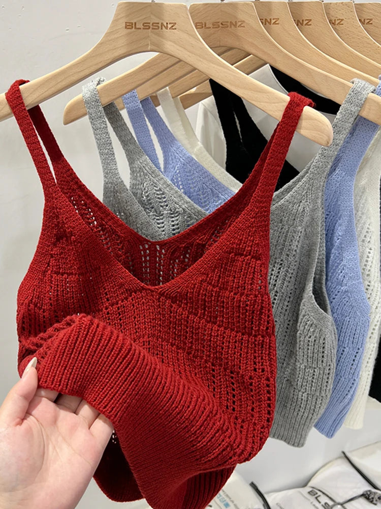 Korea Knitted Vests Women Top V-neck Solid Tank Blusas Mujer De Moda
