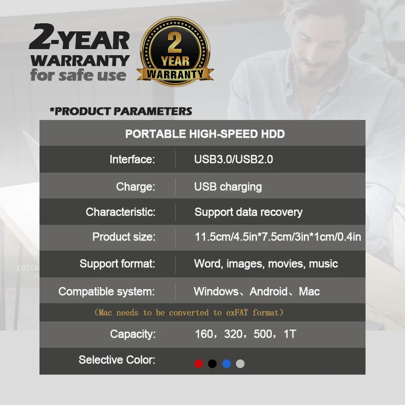 Portable External HD 1TB External Hard Drive HDD 500GB 250GB Memory
