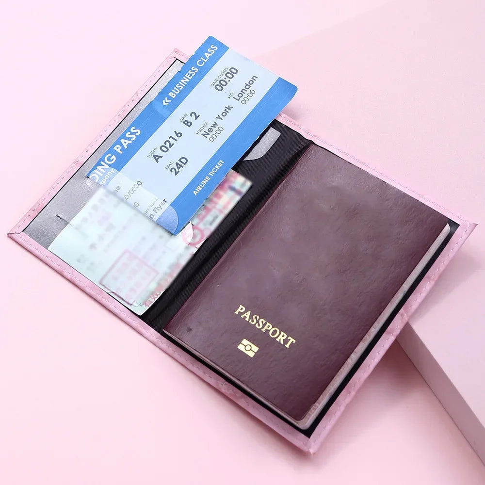 Women Fashion Pink Marble Pattern Travel Passport Cover Holder Bag