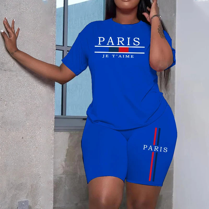 2025 Womens Outfits Fashion Casual Printing Short Sleeve+Shorts Suit
