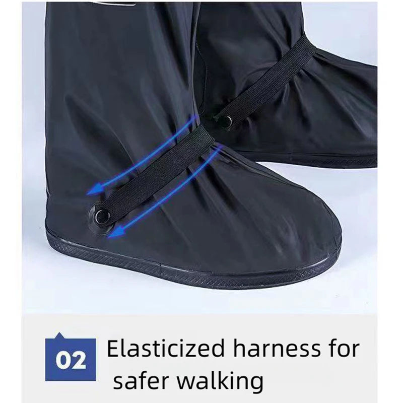 Rain Boot Shoe Cover Black Waterproof with Reflector High Top Clear