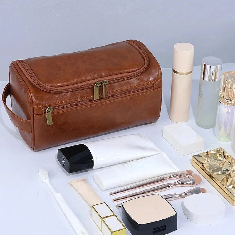 Leather Toiletry Bag for Men Women Dopp Kit Mens Hanging Toiletry Bag