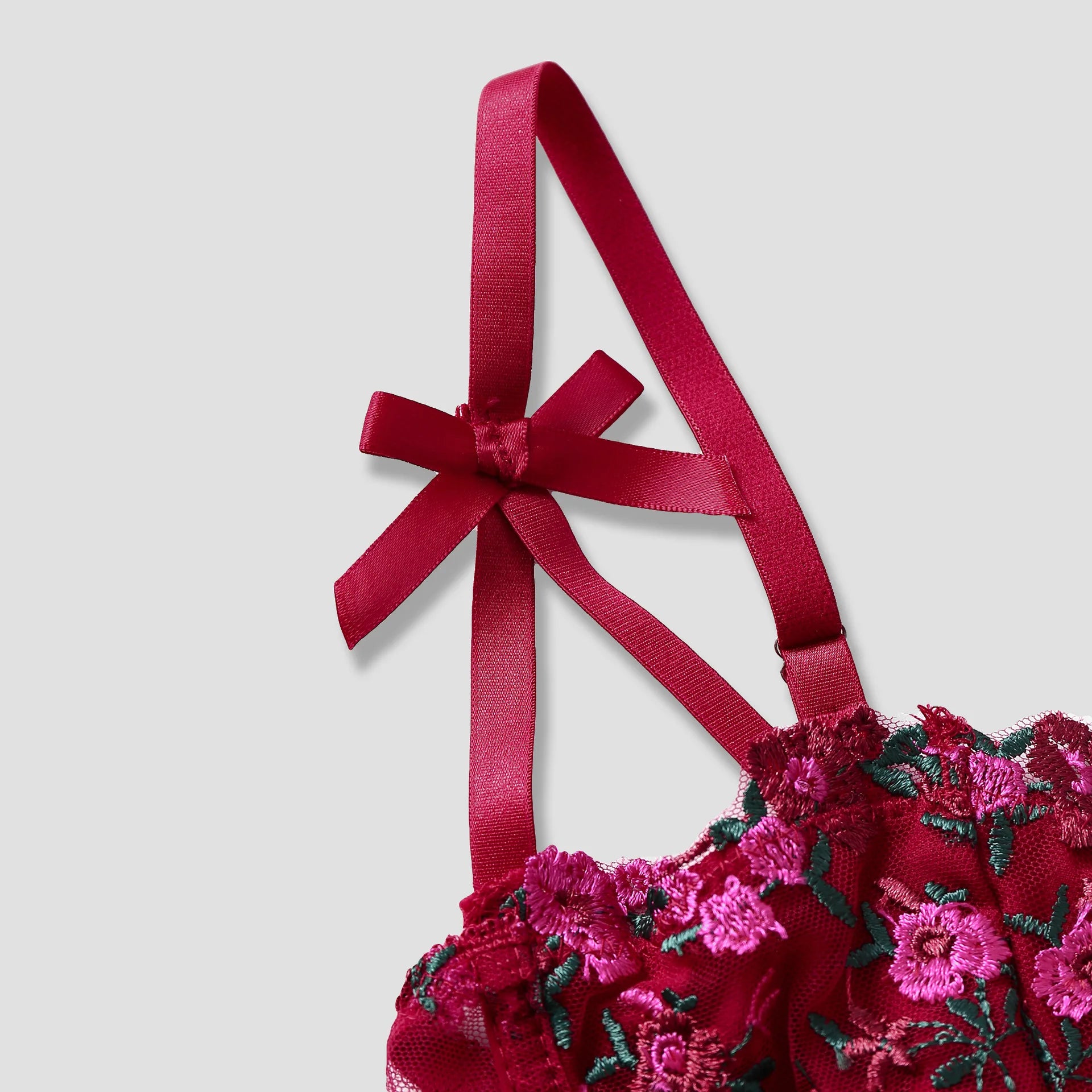 Sexy Lace Floral Embroidery Bow Corset For Women Camisole Sheer Mesh