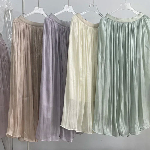Hirsionsan Satin High Waist Skirts Women 2024 New Soft Smooth Silk