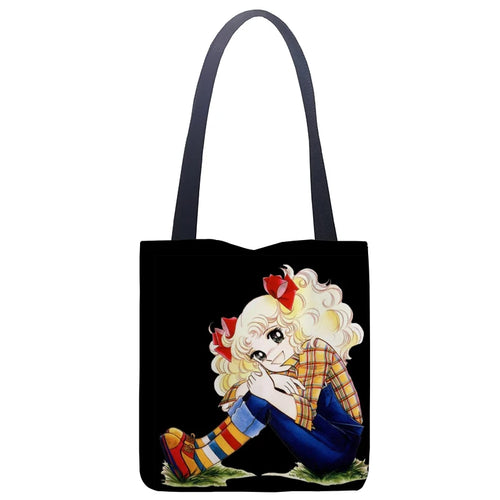 Cartoon Candy Candy Handbag Women Casual Linen Totes Underarm Top