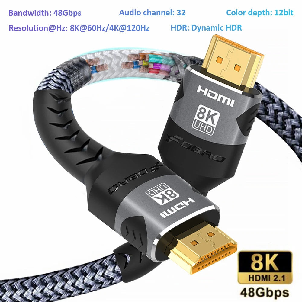 8K HDMI-Compatible Cable 4K@120Hz 8K@60Hz HDMI 2.1 Cable 48Gbps